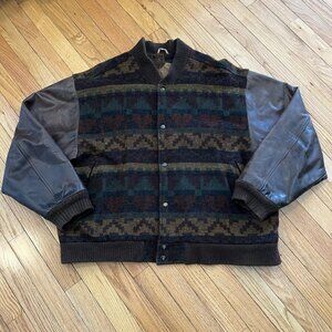 VTG Woolrich Wool Aztec Southwestern Varsity Leather Letterman Jacket Mens XL